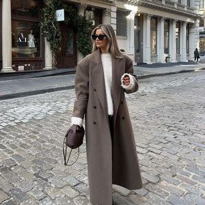 Langer Mantel - Übergroßer doppelreihiger Wollmantel für Frauen-Fashion Peak