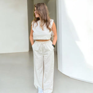 Leinen Set Damen | Zweiteiler | Top und Hose-Fashion Peak