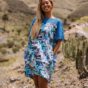 Leinen Strandkleid Damen | Sommerkleid | Blau Gemustert-Fashion Peak