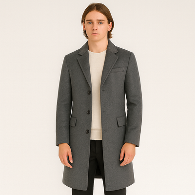 Trenchcoat – Einreihiger, mittellanger Wollmantel für Männer