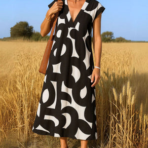 Maxi-Sommerkleid | Ärmellos | V-Ausschnitt | Locker sitzendes Kleid | Sommerkleid-Fashion Peak