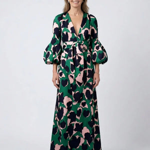 Maxikleid | Flügelärmel | V-Ausschnitt | Langarmkleid | Sommerkleid-Fashion Peak
