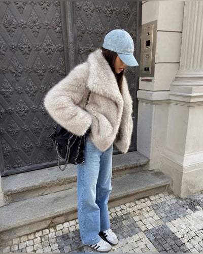 Nepbontjas - Kort - Pluizig - Bontjas - Winterjas voor dames-Boetiek Moda