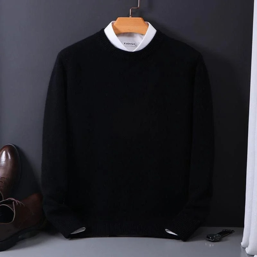 Strickpullover – Einfarbiger Strickpullover mit Rundhalsausschnitt für Männer für den Winter