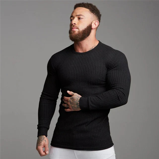 Slim Fit Pullover | Gerippt | Langarm | Strickpullover | Herrenbekleidung
