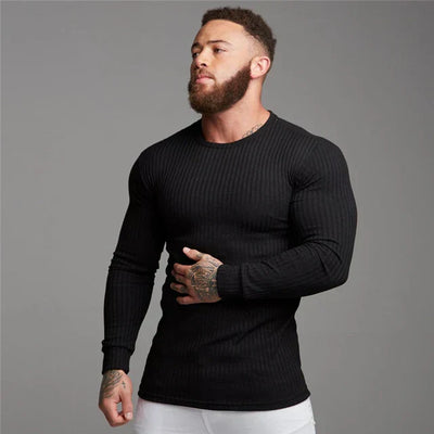 Slim Fit Pullover | Gerippt | Langarm | Strickpullover | Herrenbekleidung
