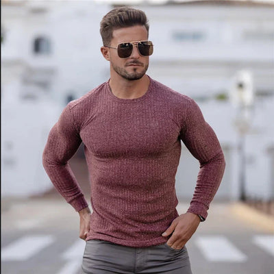 Slim Fit Pullover | Gerippt | Langarm | Strickpullover | Herrenbekleidung