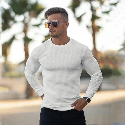 Slim Fit Pullover | Gerippt | Langarm | Strickpullover | Herrenbekleidung