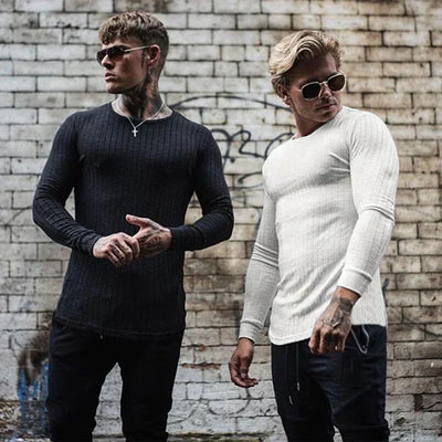 Slim Fit Pullover | Gerippt | Langarm | Strickpullover | Herrenbekleidung