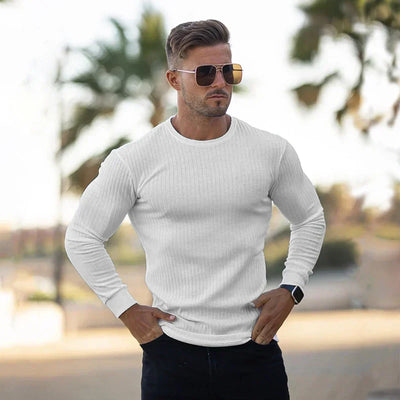 Slim Fit Pullover | Gerippt | Langarm | Strickpullover | Herrenbekleidung