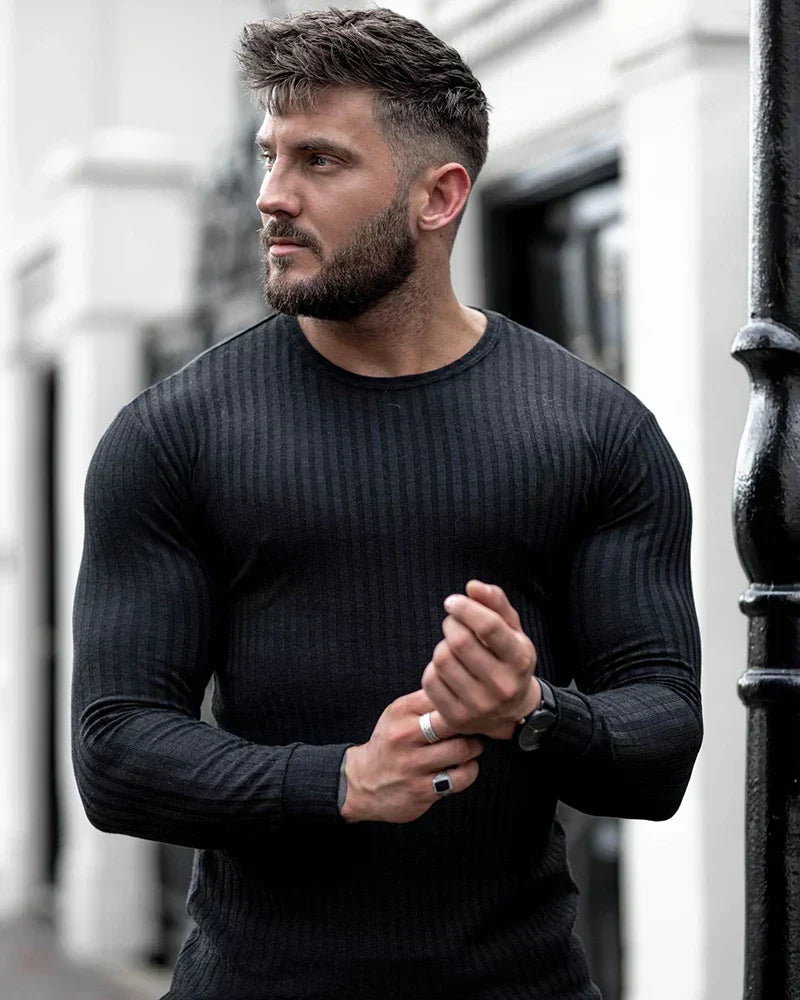 Slim Fit Pullover | Gerippt | Langarm | Strickpullover | Herrenbekleidung