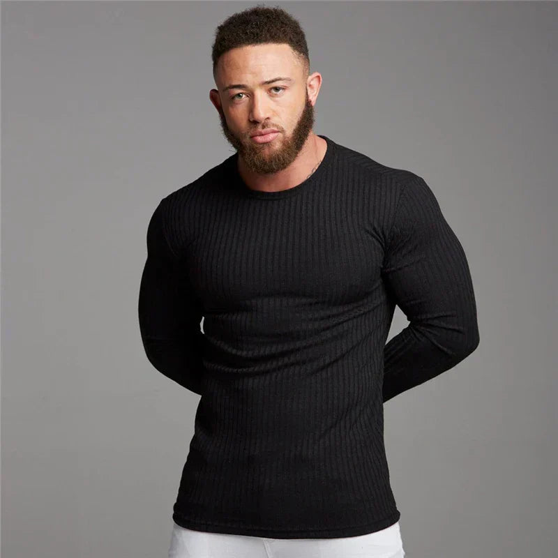 Slim Fit Pullover | Gerippt | Langarm | Strickpullover | Herrenbekleidung