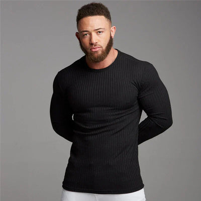 Slim Fit Pullover | Gerippt | Langarm | Strickpullover | Herrenbekleidung