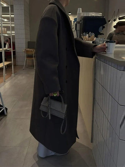 Übergroßer Wollmantel - Zweireiher - Lang - Übergroßer Trenchcoat - Damen Wintermantel