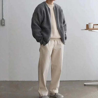 Reißverschluss-Strickjacke – Warm – Grob gestrickt – Strickjacke – Herren-Strickmode