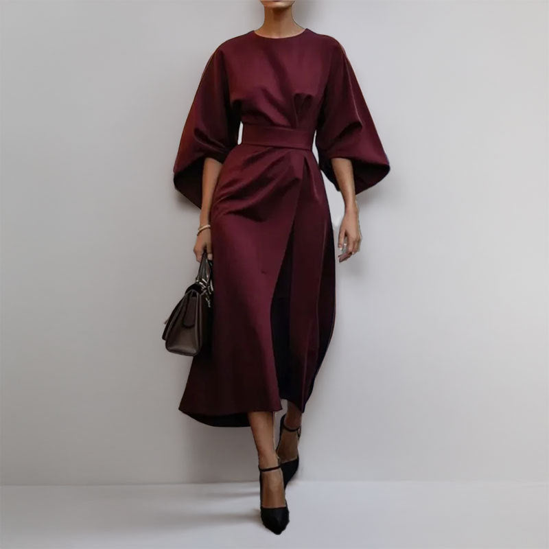Maxikleid | Weite Ärmel | Bootsausschnitt | Langärmeliges Kleid | Wickelkleid