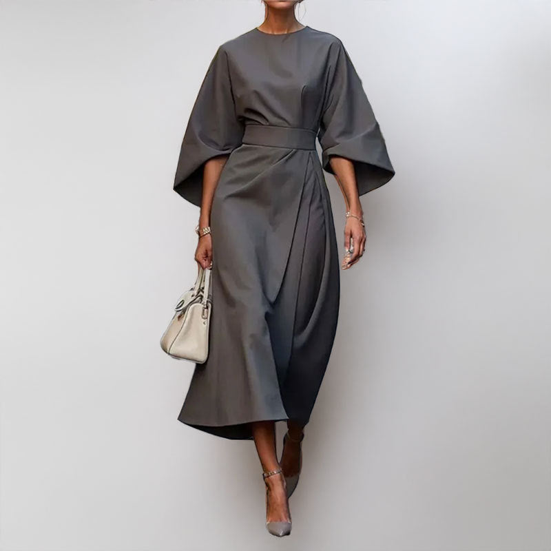 Maxikleid | Weite Ärmel | Bootsausschnitt | Langärmeliges Kleid | Wickelkleid