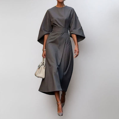 Maxikleid | Weite Ärmel | Bootsausschnitt | Langärmeliges Kleid | Wickelkleid