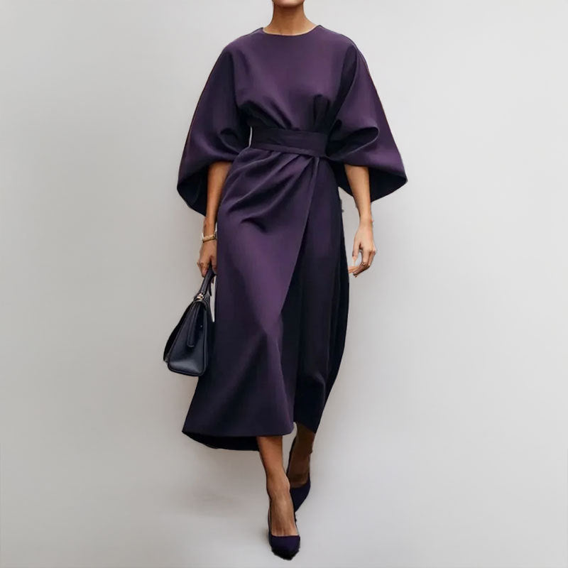 Maxikleid | Weite Ärmel | Bootsausschnitt | Langärmeliges Kleid | Wickelkleid