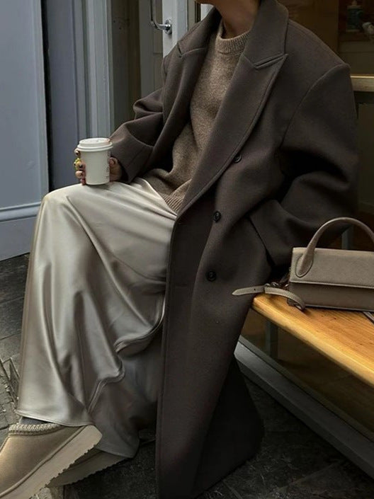 Übergroßer Wollmantel - Zweireiher - Lang - Übergroßer Trenchcoat - Damen Wintermantel