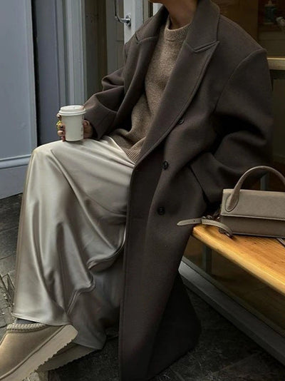 Übergroßer Wollmantel - Zweireiher - Lang - Übergroßer Trenchcoat - Damen Wintermantel