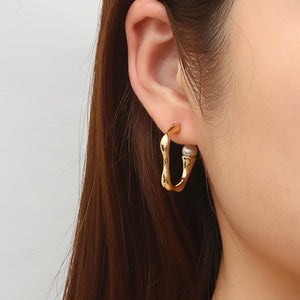 Offener Creolen-Ohrring | Ohrstecker | Perle | Goldene Ohrringe | Damen-Ohrringe-Fashion Peak