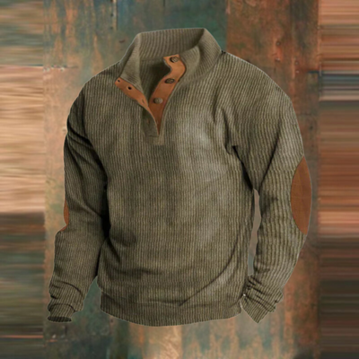 Winterpullover - Warmer Herren Pullover mit Knopfleiste und Ellbogenaufnähern