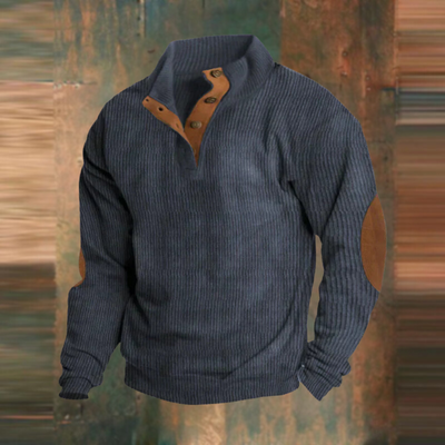 Winterpullover - Warmer Herren Pullover mit Knopfleiste und Ellbogenaufnähern