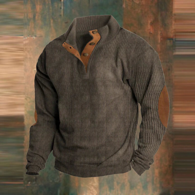 Winterpullover - Warmer Herren Pullover mit Knopfleiste und Ellbogenaufnähern