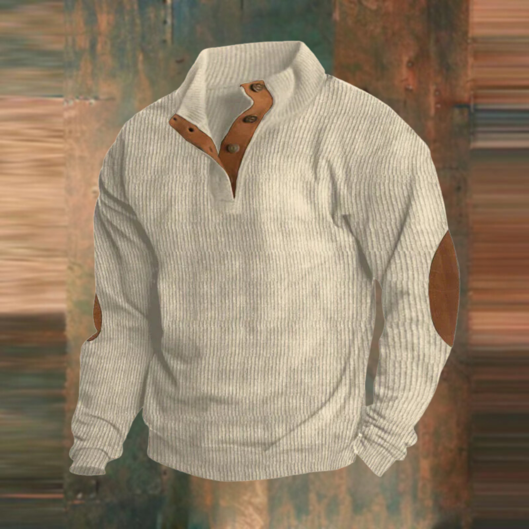 Winterpullover - Warmer Herren Pullover mit Knopfleiste und Ellbogenaufnähern