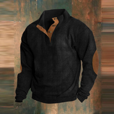 Winterpullover - Warmer Herren Pullover mit Knopfleiste und Ellbogenaufnähern