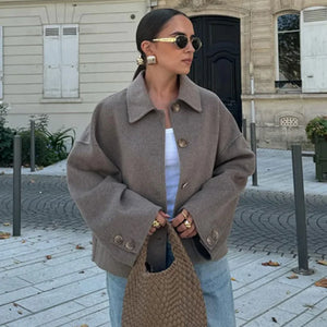 Oversize-Jacke | Einreihig | Wollmischung | Peacoat | Damenjacke-Fashion Peak