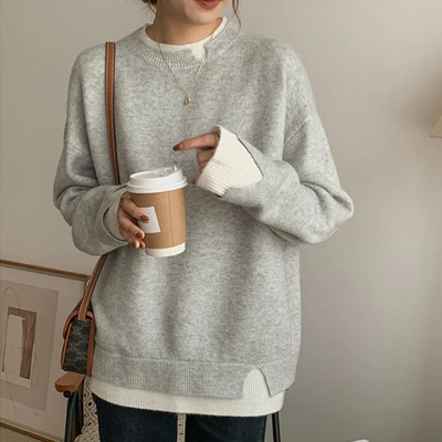 Strickpullover - Hellgrau - Loose Fit - Oversized Pullover - Damenbekleidung