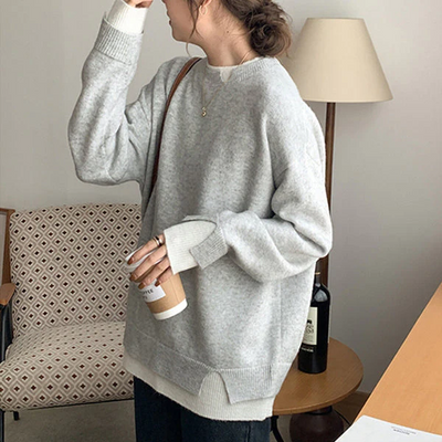 Strickpullover - Hellgrau - Loose Fit - Oversized Pullover - Damenbekleidung