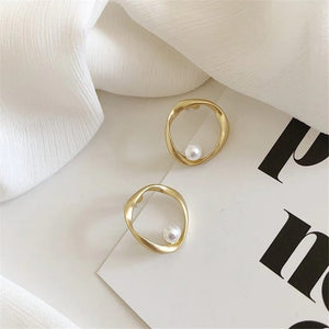 Perlenohrringe | Goldfarben Offener Ring | Minimalistisch-Fashion Peak