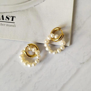 Perlenohrringe | Goldfarbener Doppelring | Süßwasserperlen-Fashion Peak