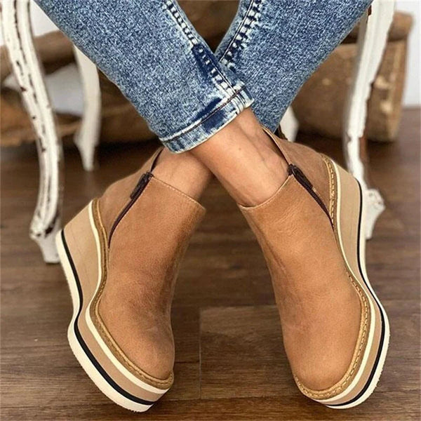 Plateaustiefel - Keilabsatz - Reißverschluss - Ankle Boots - Damenstiefel