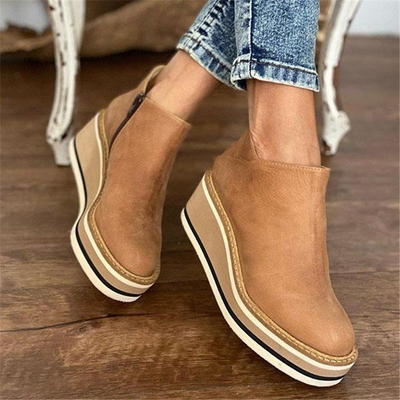 Plateaustiefel - Keilabsatz - Reißverschluss - Ankle Boots - Damenstiefel