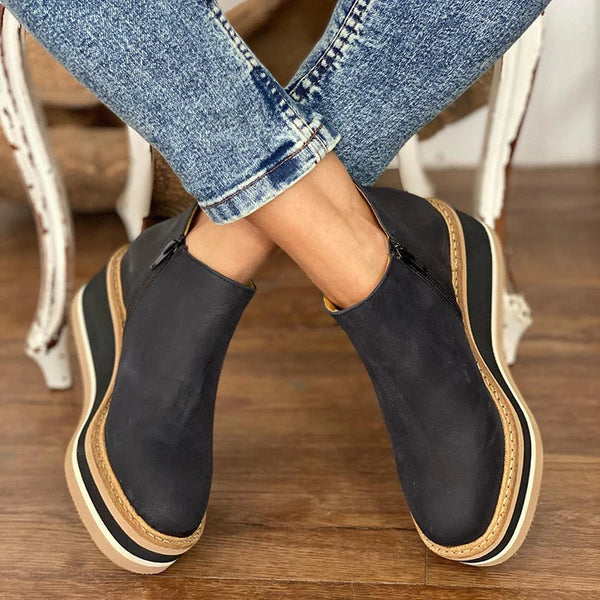 Plateaustiefel - Keilabsatz - Reißverschluss - Ankle Boots - Damenstiefel