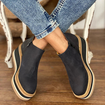 Plateaustiefel - Keilabsatz - Reißverschluss - Ankle Boots - Damenstiefel