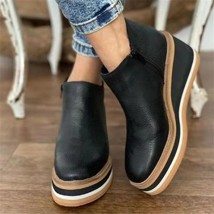 Plateaustiefel - Keilabsatz - Reißverschluss - Ankle Boots - Damenstiefel