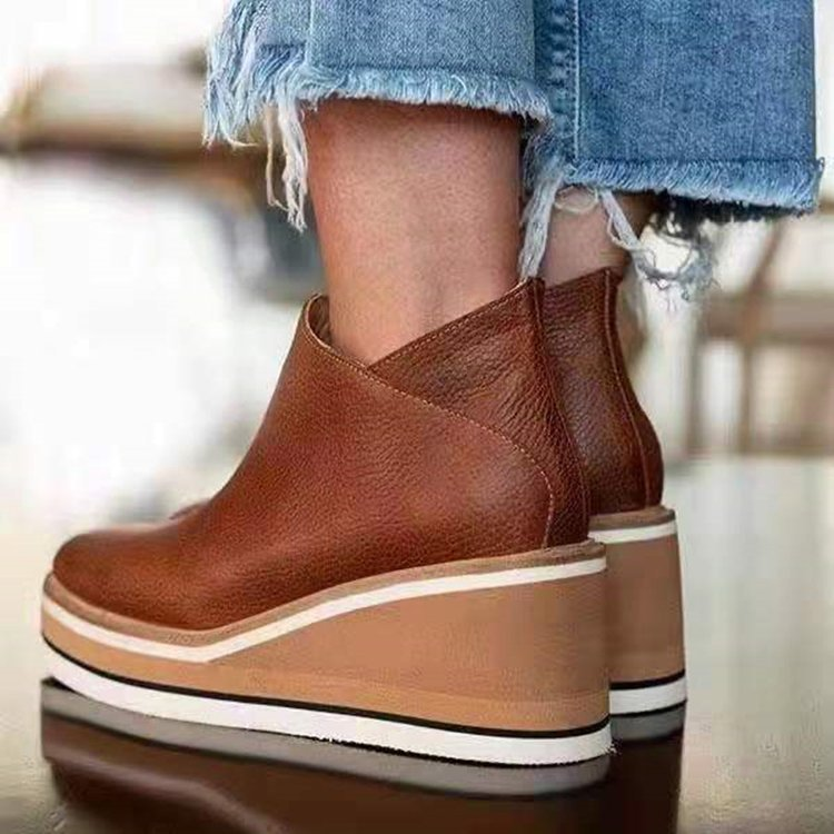 Plateaustiefel - Keilabsatz - Reißverschluss - Ankle Boots - Damenstiefel