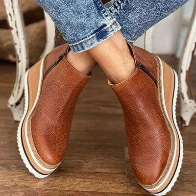 Plateaustiefel - Keilabsatz - Reißverschluss - Ankle Boots - Damenstiefel