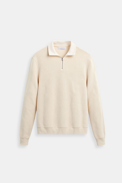 Polo-Pullover – Mit Kragen – Viertel-Reißverschluss – Polo-Pullover – Herrenpullover mit halbem Reißverschluss-Beige-S-Chaps Herrenmode