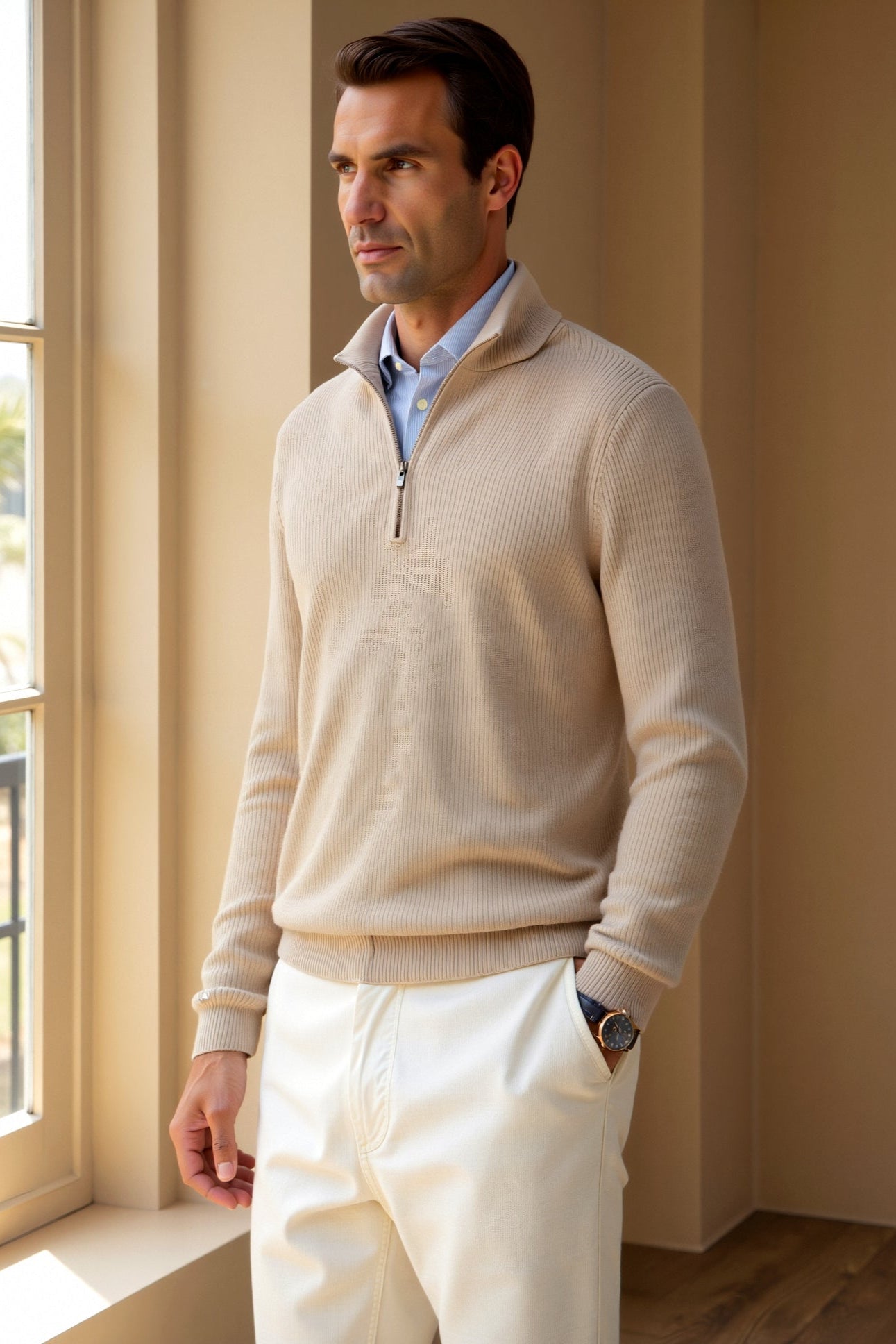 Polo-Pullover – Mit Kragen – Viertel-Reißverschluss – Polo-Pullover – Herrenpullover mit halbem Reißverschluss-Chaps Herrenmode