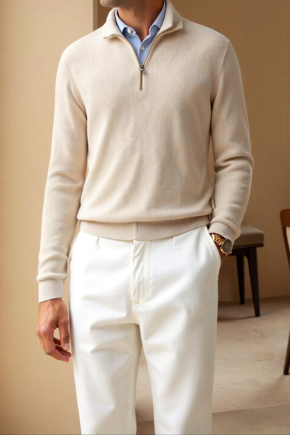 Polo-Pullover – Mit Kragen – Viertel-Reißverschluss – Polo-Pullover – Herrenpullover mit halbem Reißverschluss-Chaps Herrenmode