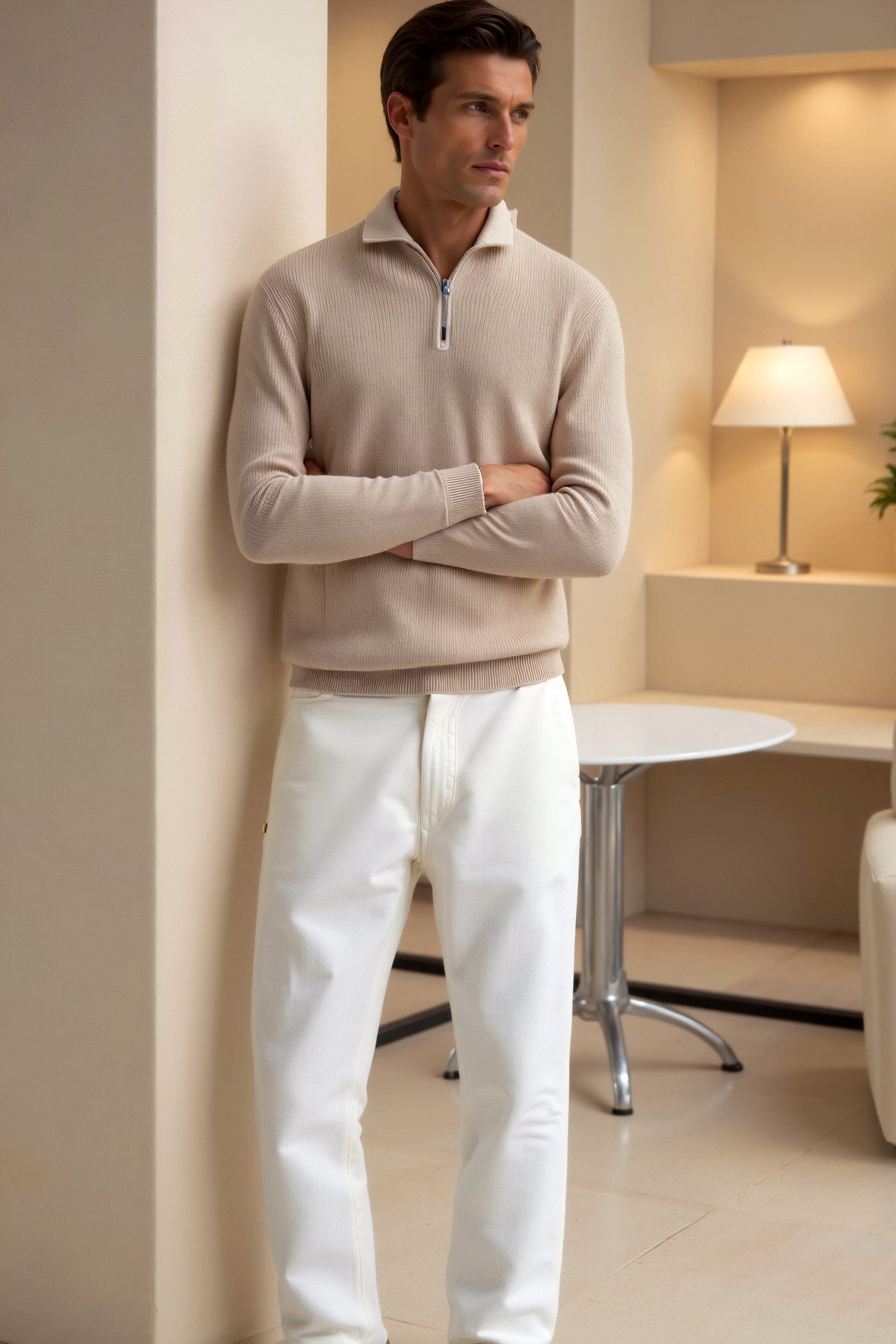 Polo-Pullover – Mit Kragen – Viertel-Reißverschluss – Polo-Pullover – Herrenpullover mit halbem Reißverschluss-Chaps Herrenmode