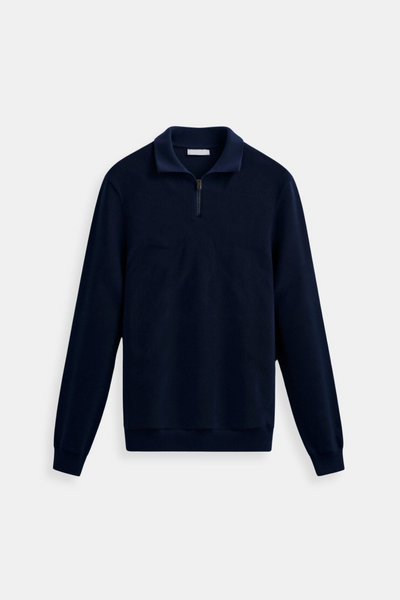 Polo-Pullover – Mit Kragen – Viertel-Reißverschluss – Polo-Pullover – Herrenpullover mit halbem Reißverschluss-Marineblau-S-Chaps Herrenmode