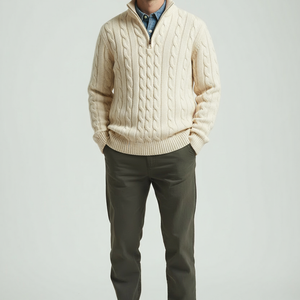 Pullover mit Viertel-Reißverschluss | Zopfstrick | Normale Passform | Strickpullover | Herren Pullover mit Halb-Reißverschluss-Fashion Peak