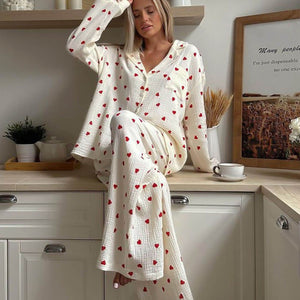 Pyjama-Set | Herzchen-Print | Langarm | Damen-Fashion Peak